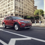 Taking a Ford test drive in a red SUV
